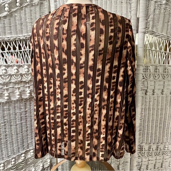 CHICOS TRAVELERS Sz 2 US L/12 Leopard Print Jacket Brown Suede Stripe Semi-Sheer - Picture 4 of 15